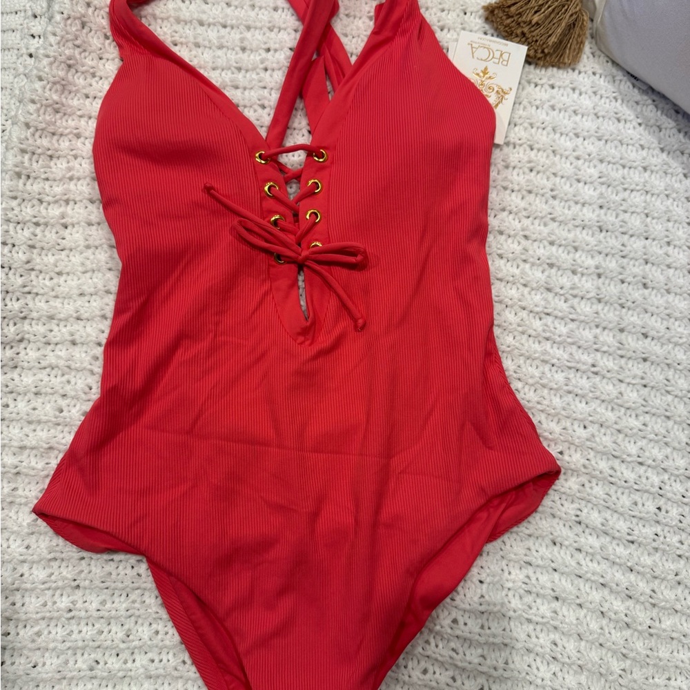 BECCA pink  Lace-Up One Piece Swimsuit